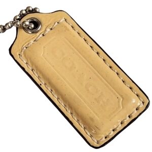 💛 2" Vintage Y2K Coach Maize Tan Leather Hang Tag Bag Fob Purse Charm Keychain